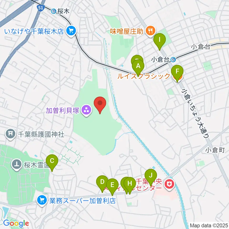 千葉市立加曽利貝塚博物館周辺のファミレス・ファーストフード一覧地図
