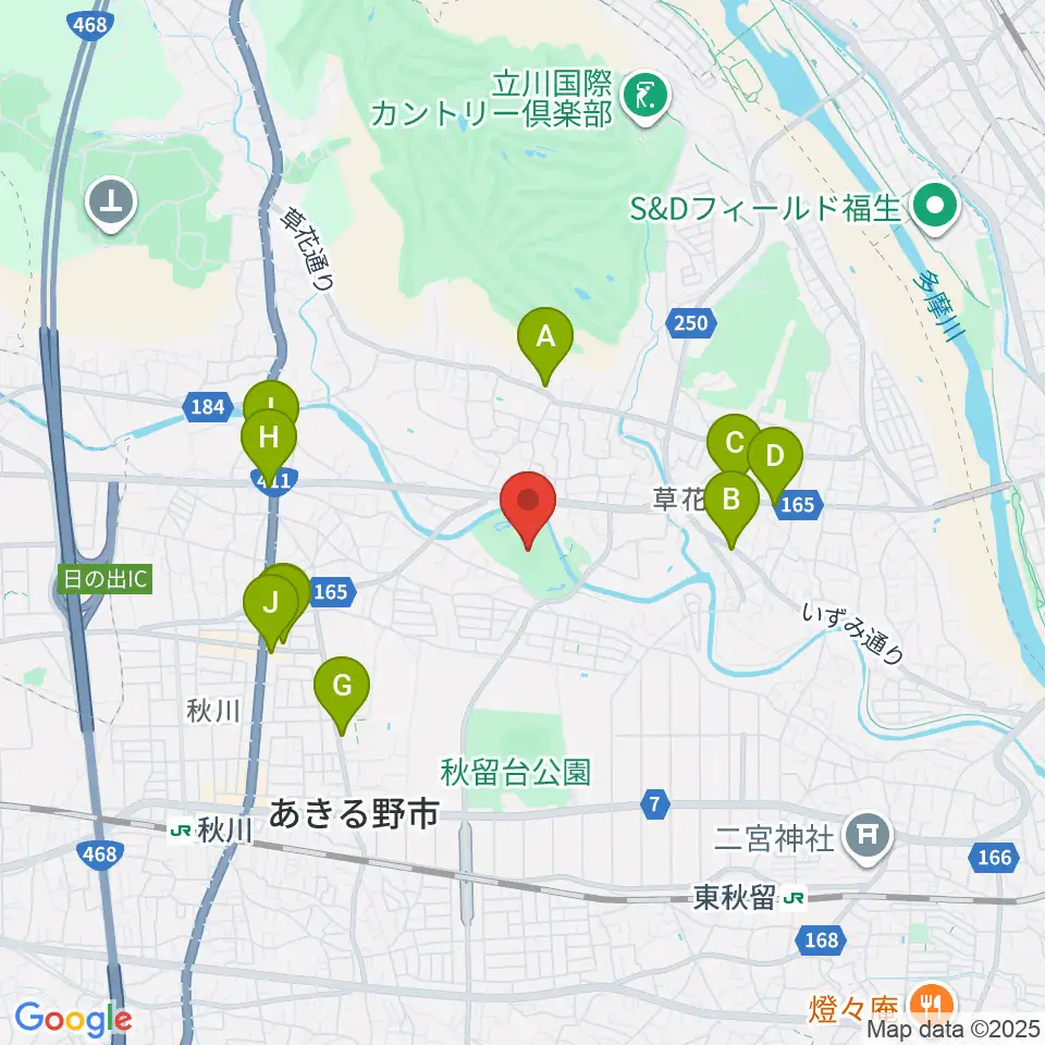 内田電気商会グリーンフィールド草花周辺のファミレス・ファーストフード一覧地図