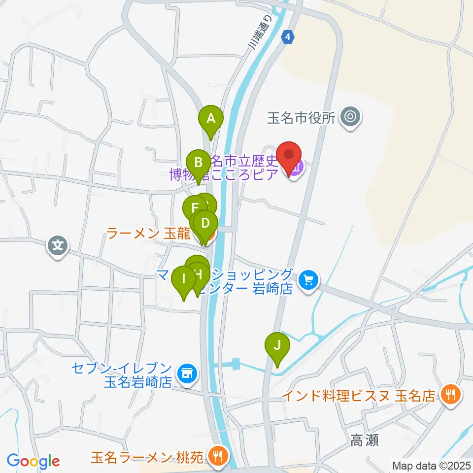 玉名市立歴史博物館こころピア周辺のファミレス・ファーストフード一覧地図