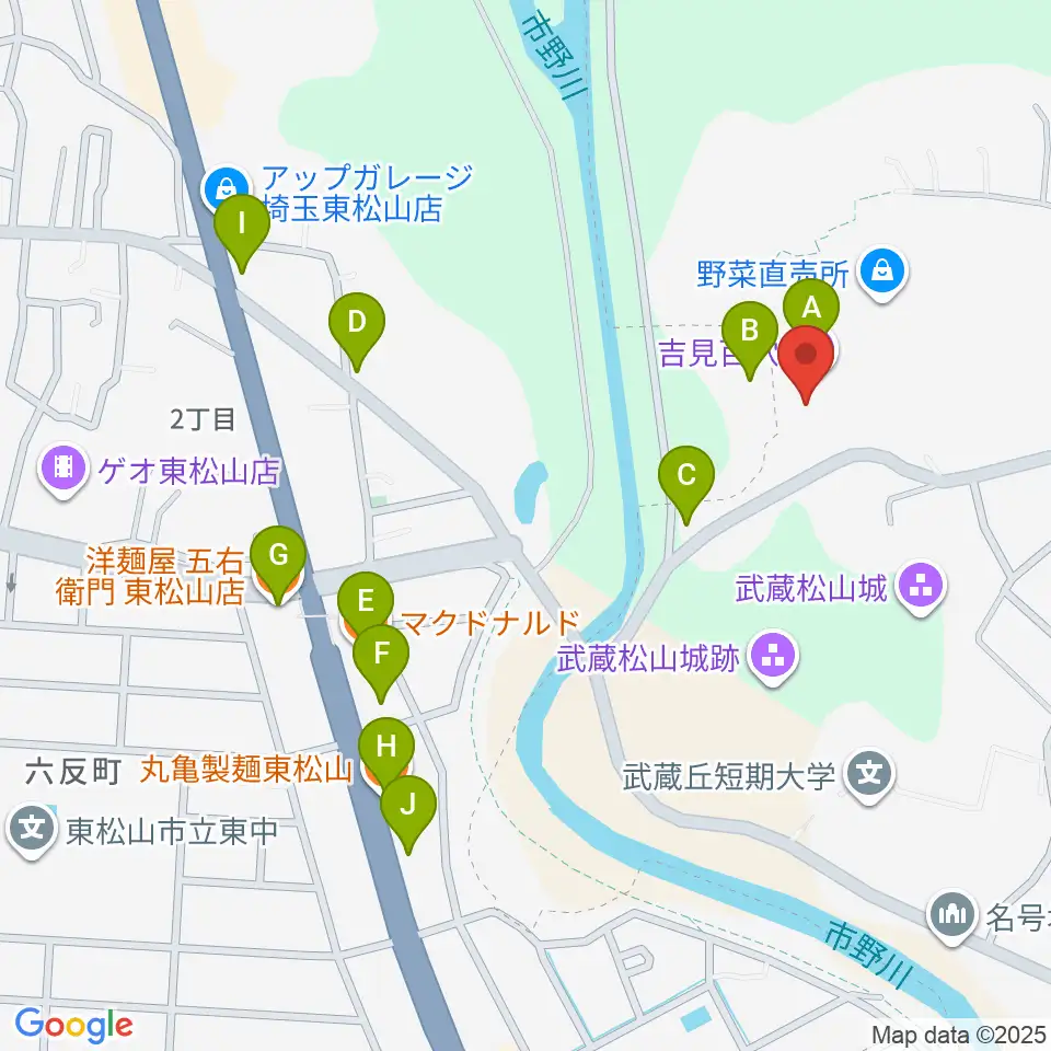 吉見町埋蔵文化財センター周辺のファミレス・ファーストフード一覧地図