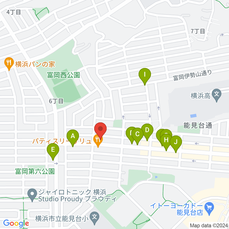 スタジオジャスト能見台本店周辺のファミレス・ファーストフード一覧地図