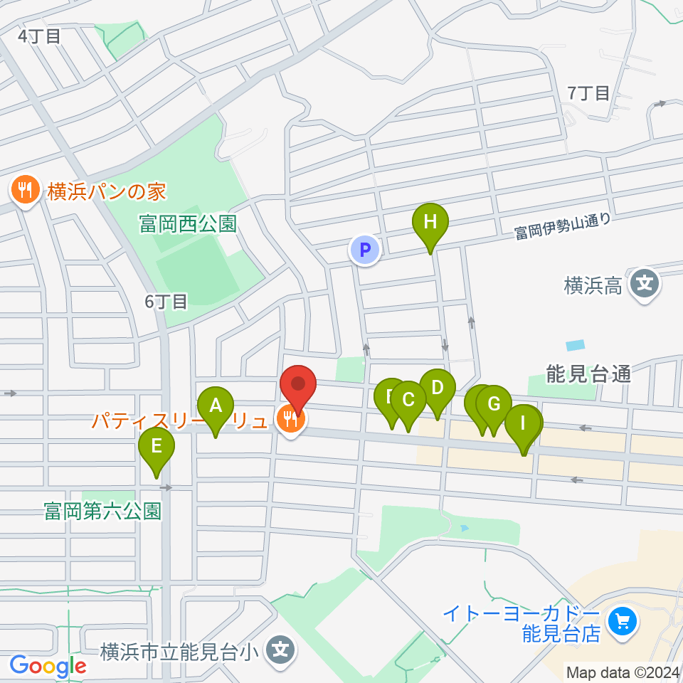 スタジオジャスト能見台本店周辺のファミレス・ファーストフード一覧地図