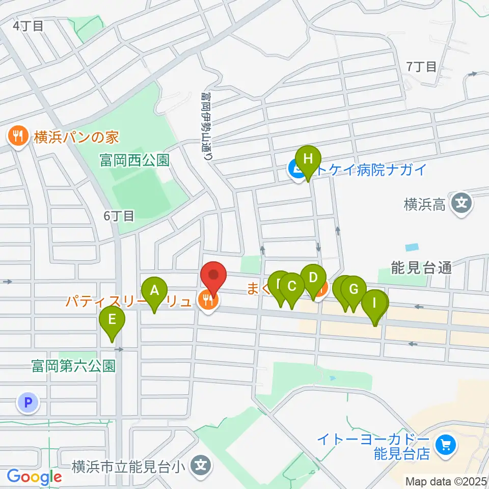 スタジオジャスト能見台本店周辺のファミレス・ファーストフード一覧地図