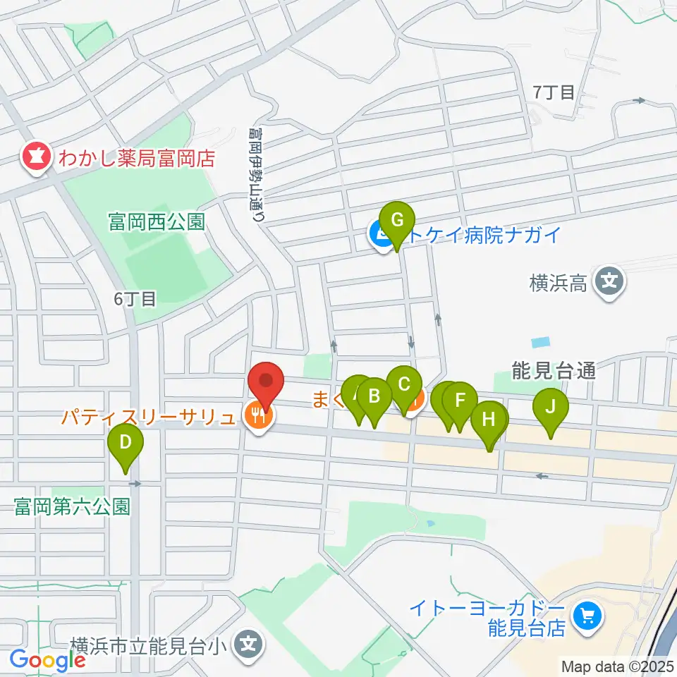 スタジオジャスト能見台本店周辺のファミレス・ファーストフード一覧地図