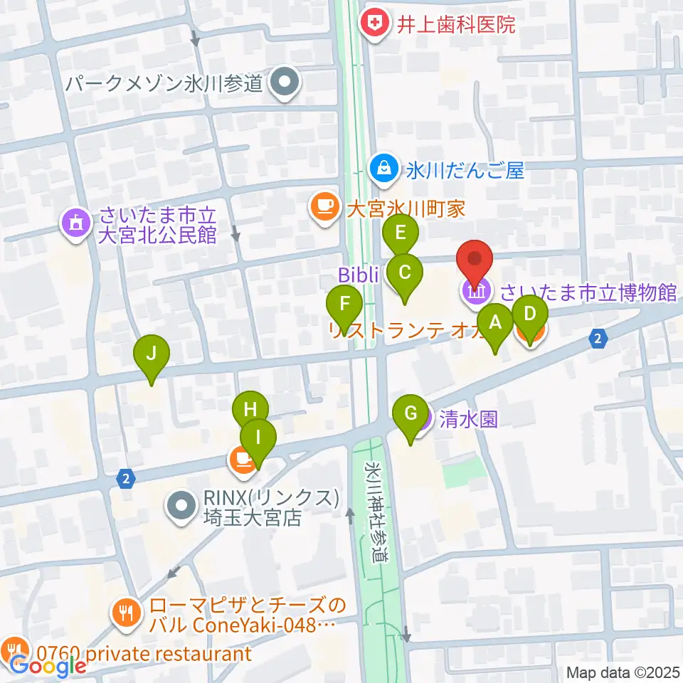 さいたま市立博物館周辺のファミレス・ファーストフード一覧地図