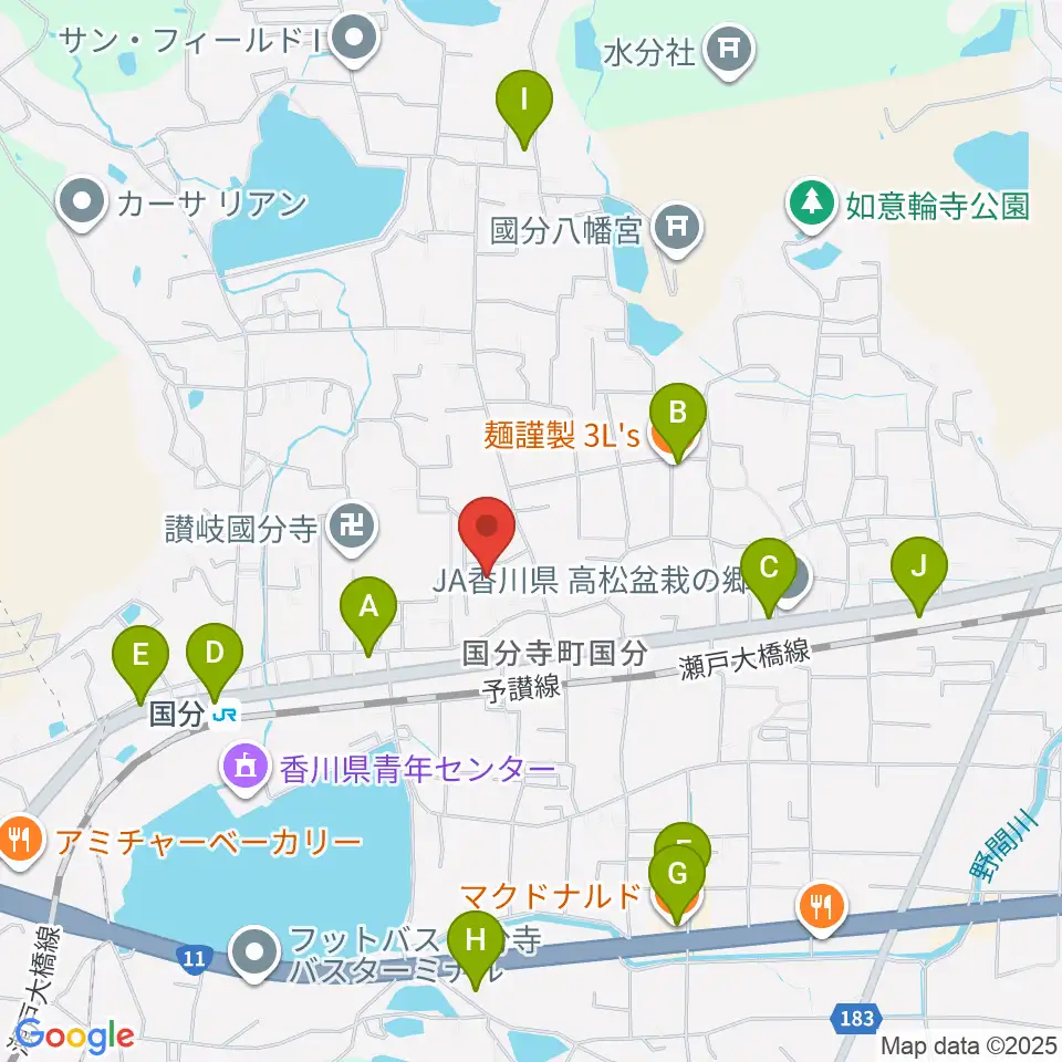 高松市讃岐国分寺跡資料館周辺のファミレス・ファーストフード一覧地図
