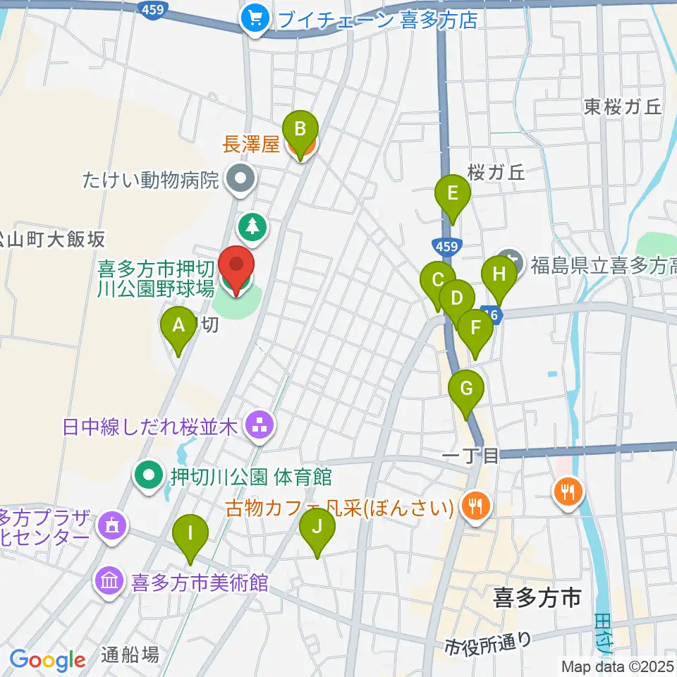 押切川公園レゾナック野球場周辺のファミレス・ファーストフード一覧地図