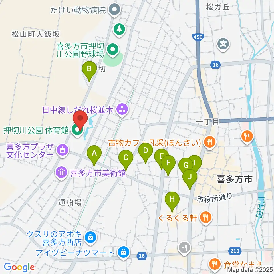 押切川公園レゾナック体育館周辺のファミレス・ファーストフード一覧地図