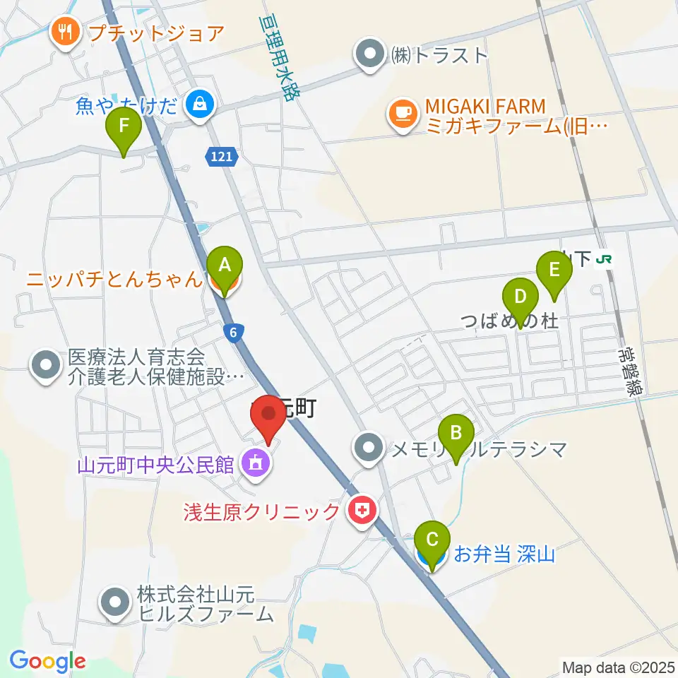 山元町歴史民俗資料館周辺のファミレス・ファーストフード一覧地図