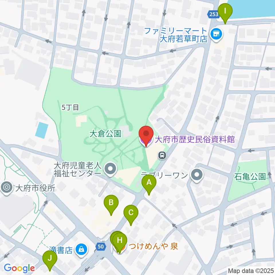 大府市歴史民俗資料館周辺のファミレス・ファーストフード一覧地図