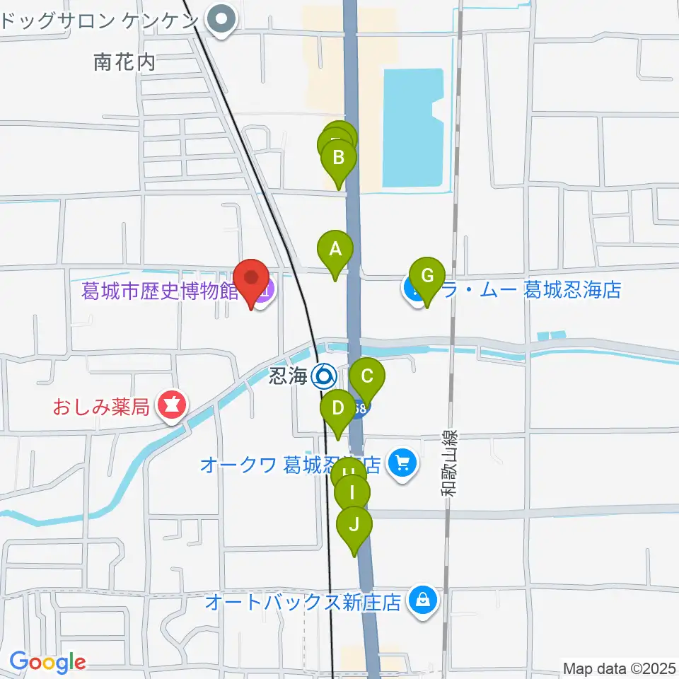 葛城市歴史博物館周辺のファミレス・ファーストフード一覧地図