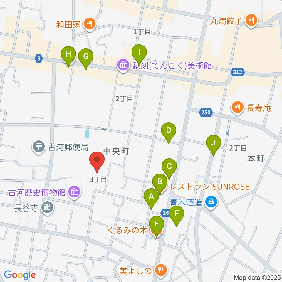 古河文学館周辺のファミレス・ファーストフード一覧地図
