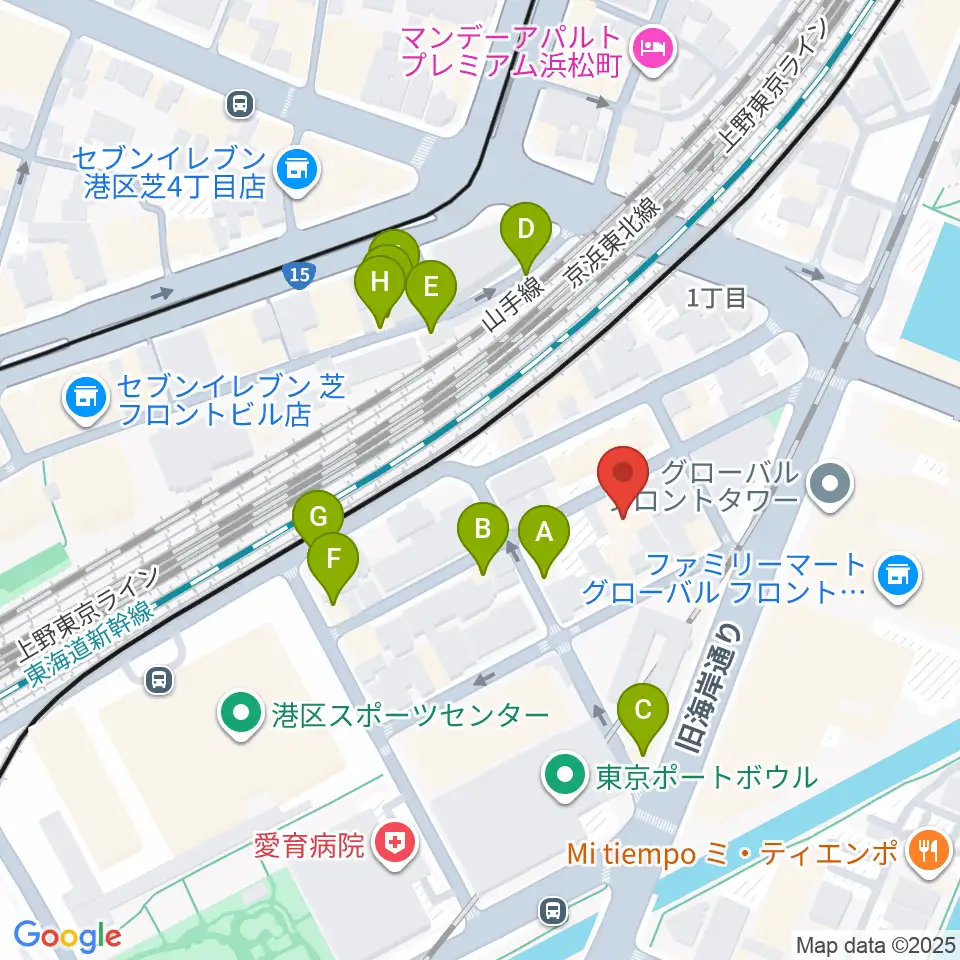 港区立伝統文化交流館周辺のファミレス・ファーストフード一覧地図