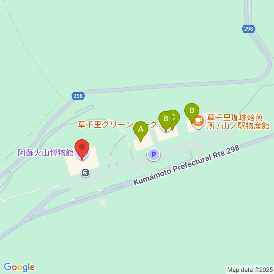 阿蘇火山博物館周辺のファミレス・ファーストフード一覧地図