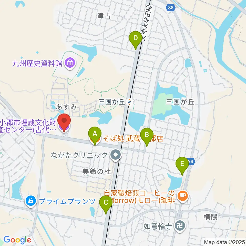 古代体験館おごおり周辺のファミレス・ファーストフード一覧地図