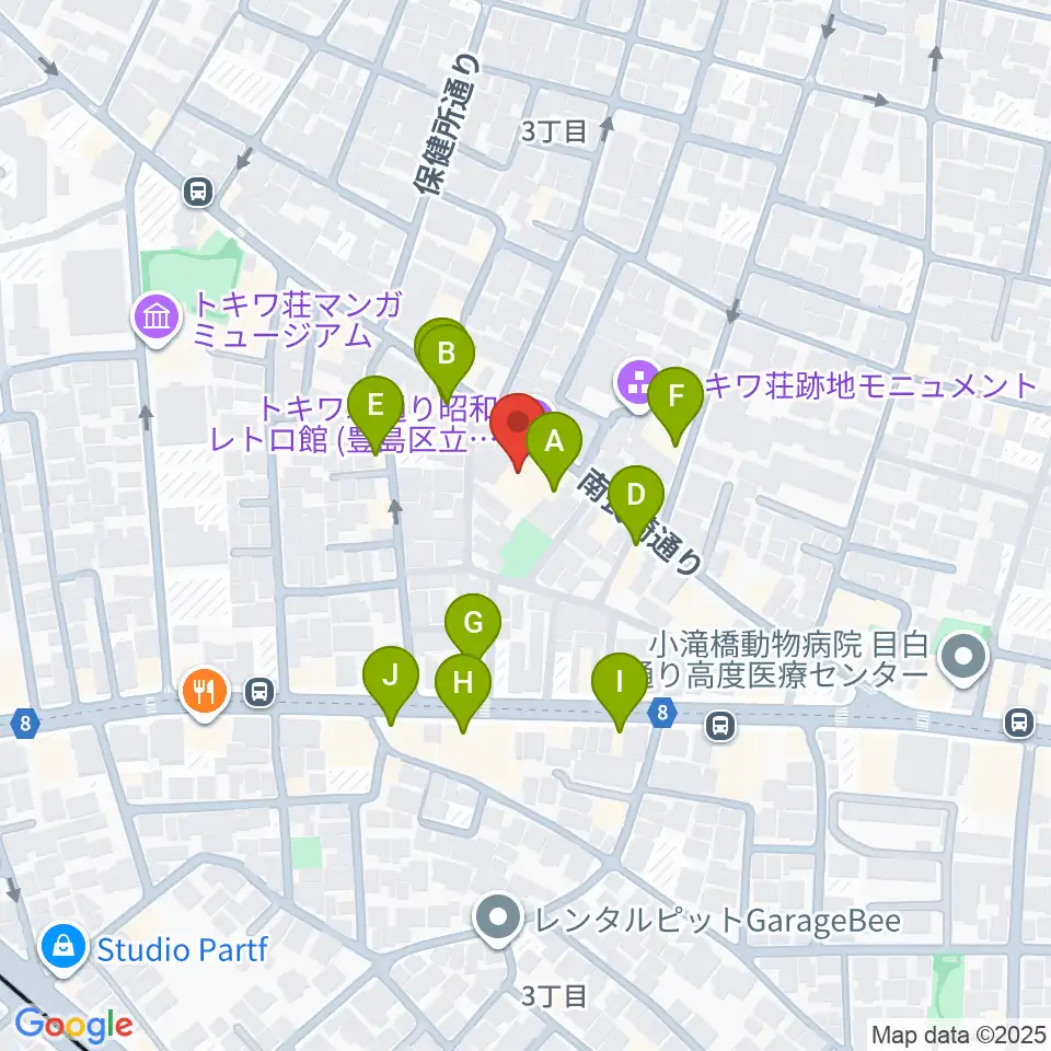 トキワ荘通り昭和レトロ館周辺のファミレス・ファーストフード一覧地図