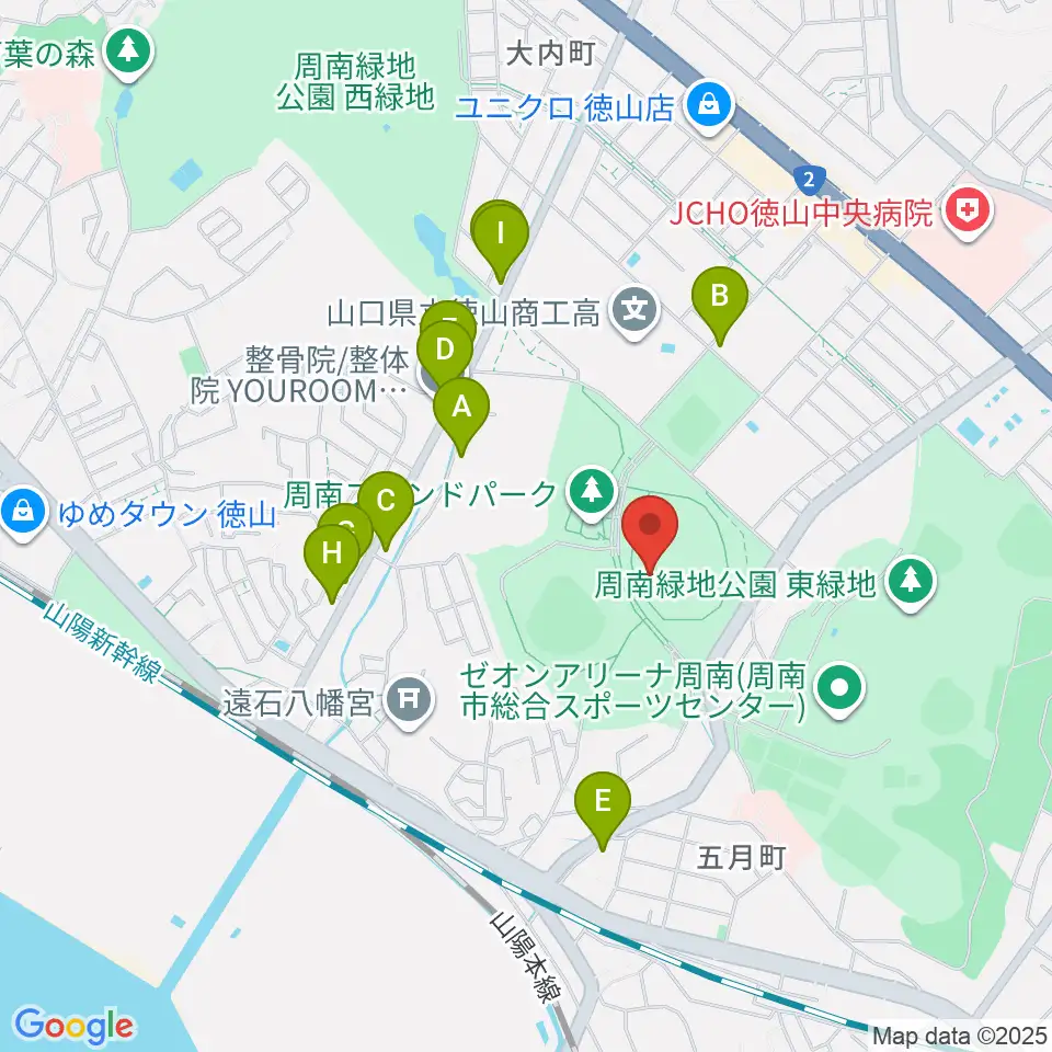 レイズネクスト周南総合競技場周辺のファミレス・ファーストフード一覧地図