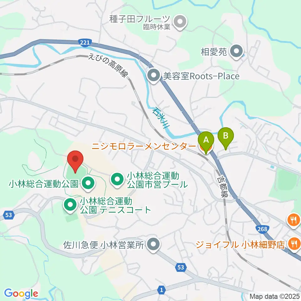 ひいらぎ野球場周辺のファミレス・ファーストフード一覧地図