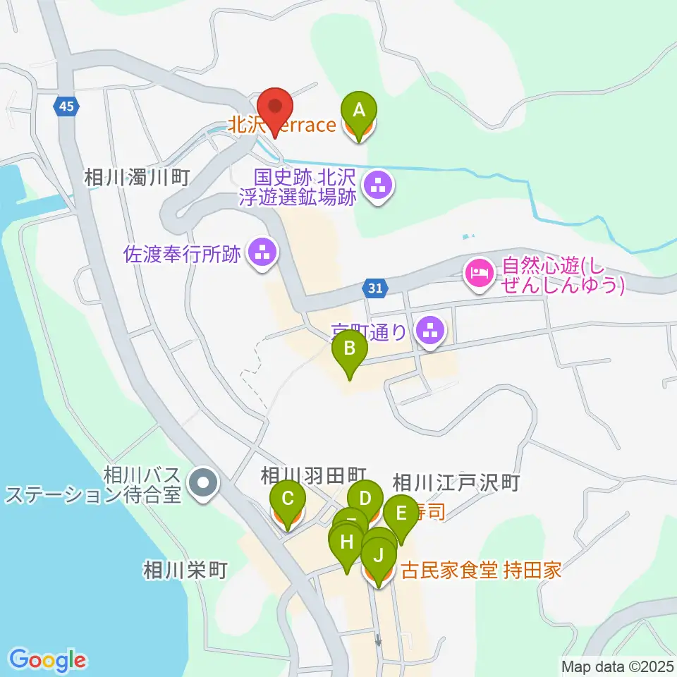 相川郷土博物館周辺のファミレス・ファーストフード一覧地図