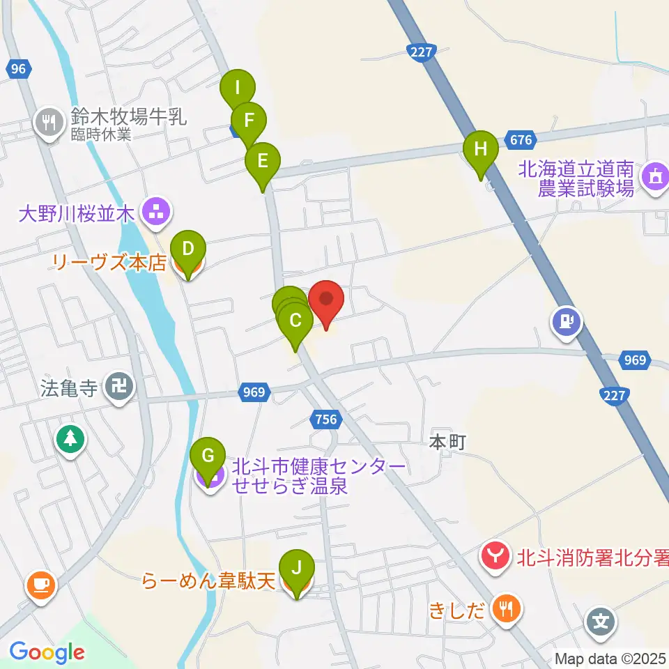 北斗市郷土資料館周辺のファミレス・ファーストフード一覧地図