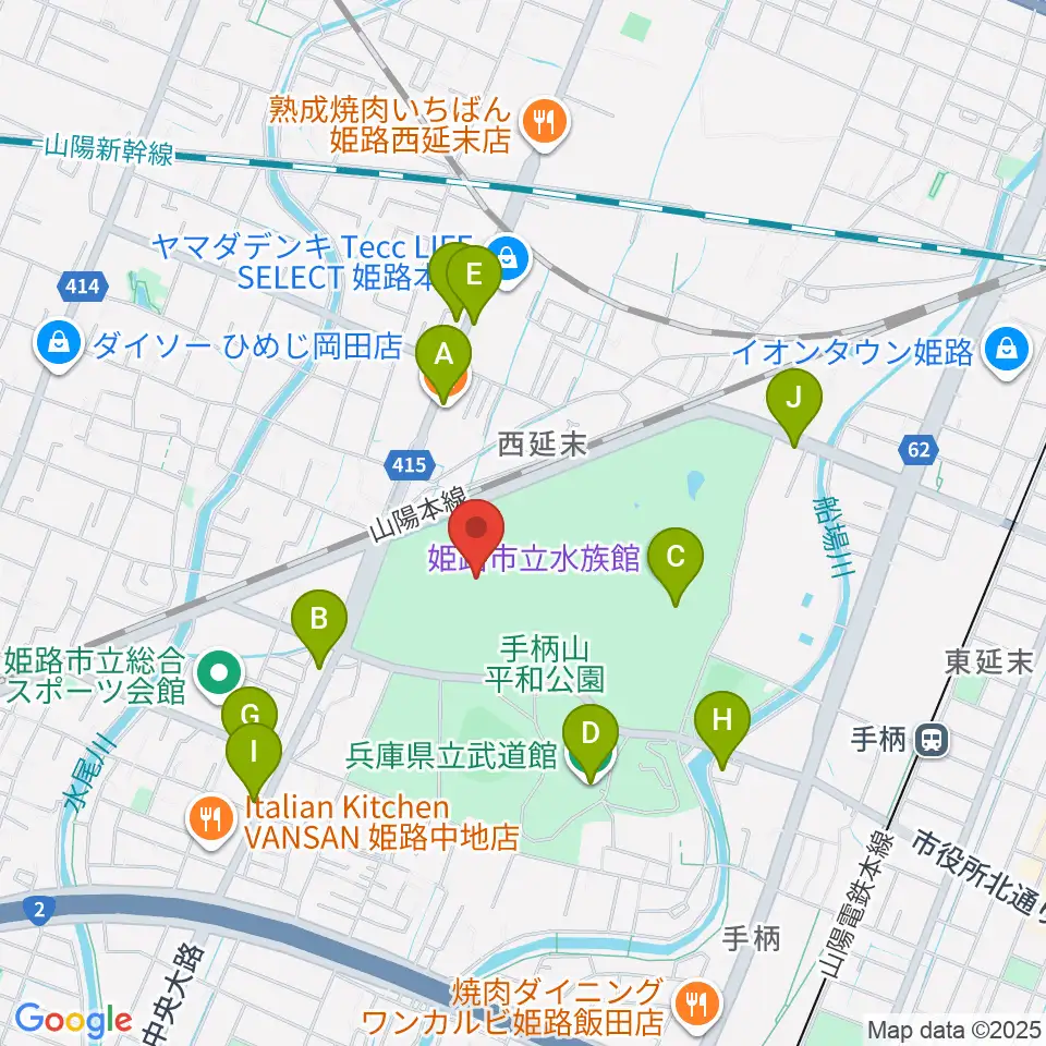 大和工業アリーナ姫路周辺のファミレス・ファーストフード一覧地図