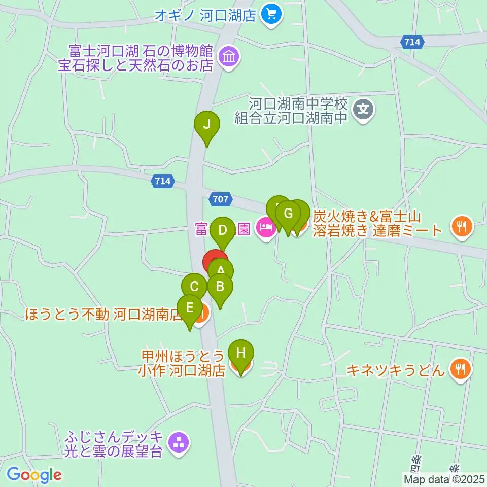 河口湖キャメロット周辺のファミレス・ファーストフード一覧地図
