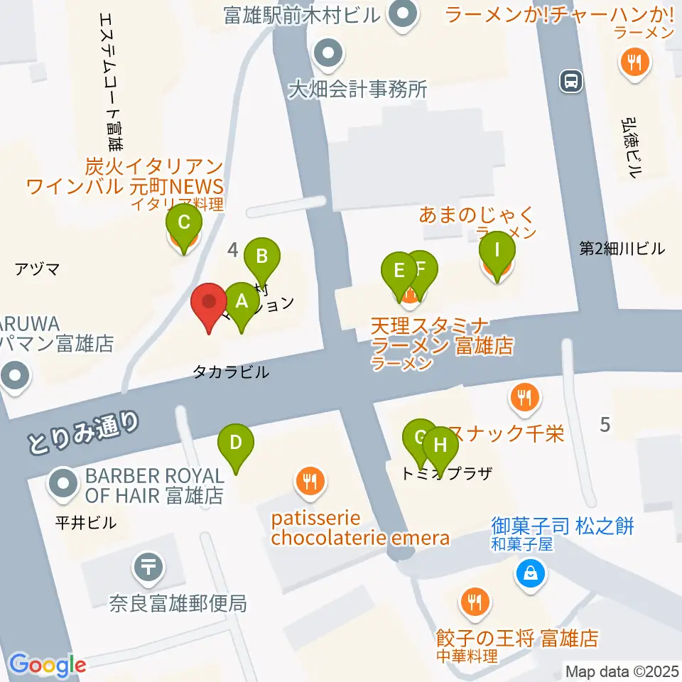 スタジオジュエル富雄店周辺のファミレス・ファーストフード一覧地図