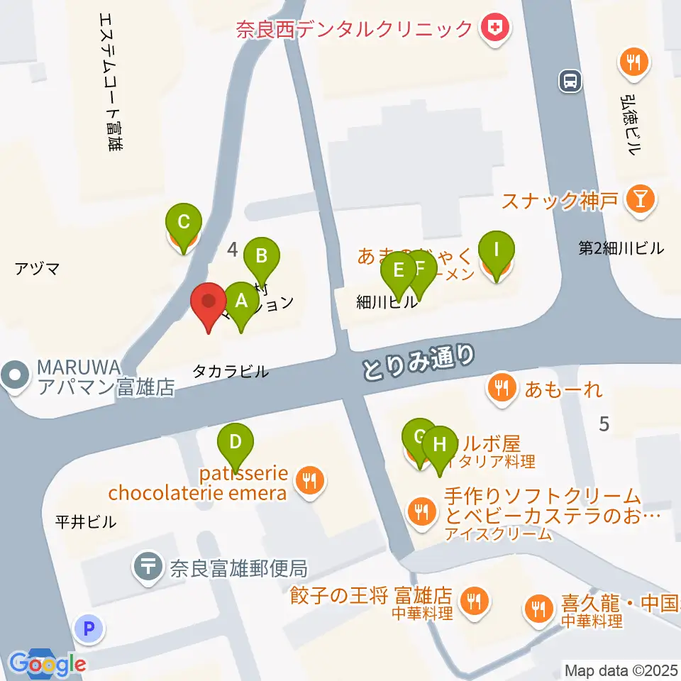 スタジオジュエル富雄店周辺のファミレス・ファーストフード一覧地図