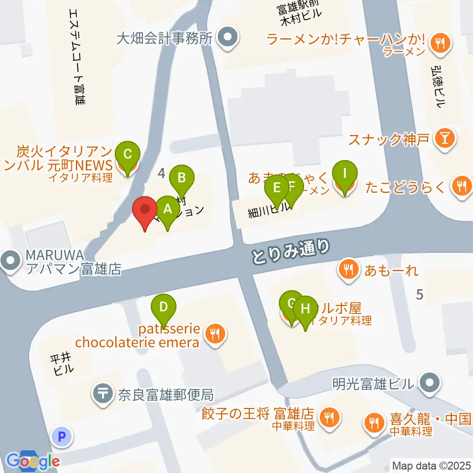 スタジオジュエル富雄店周辺のファミレス・ファーストフード一覧地図