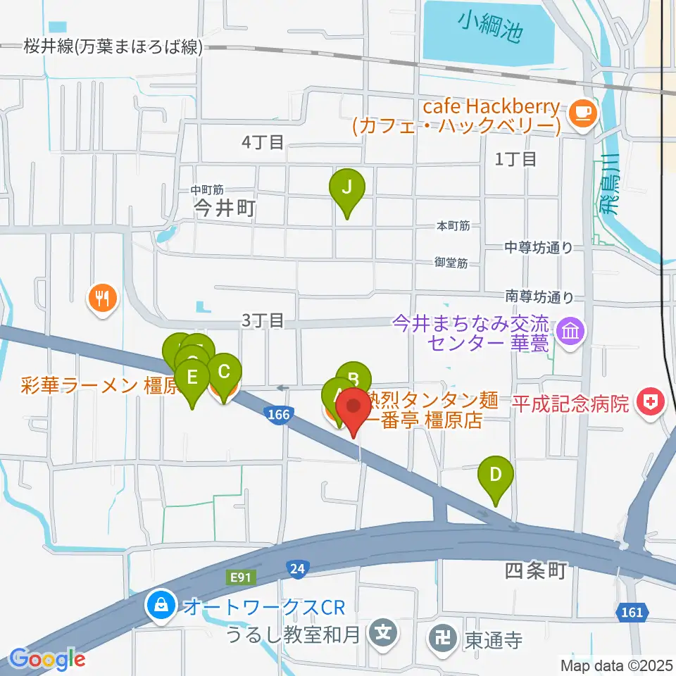 ハーツミュージックスタジオ橿原八木店周辺のファミレス・ファーストフード一覧地図