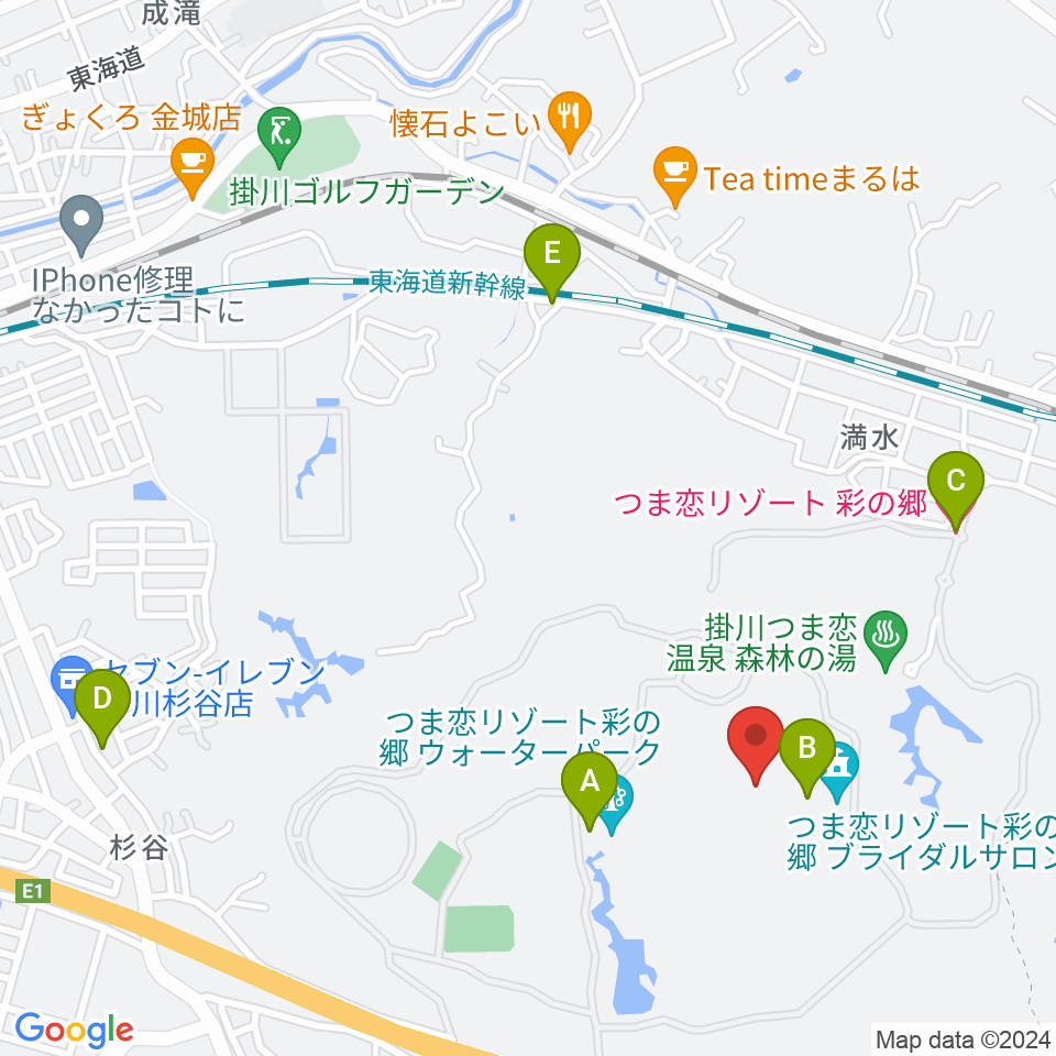 つま恋ミュージックガーデン周辺のファミレス・ファーストフード一覧地図