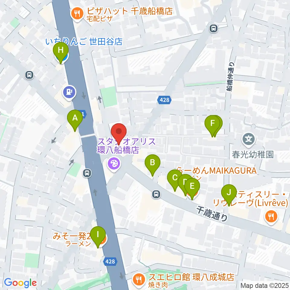 スターウッズ・レコーディングスタジオ周辺のファミレス・ファーストフード一覧地図
