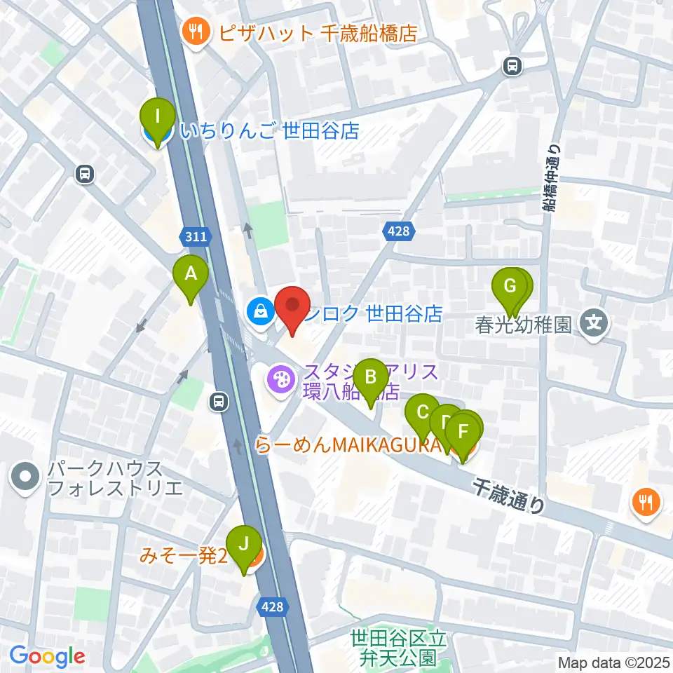 スターウッズ・レコーディングスタジオ周辺のファミレス・ファーストフード一覧地図
