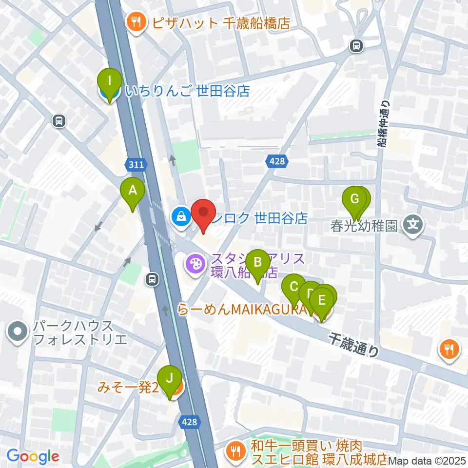 スターウッズ・レコーディングスタジオ周辺のファミレス・ファーストフード一覧地図