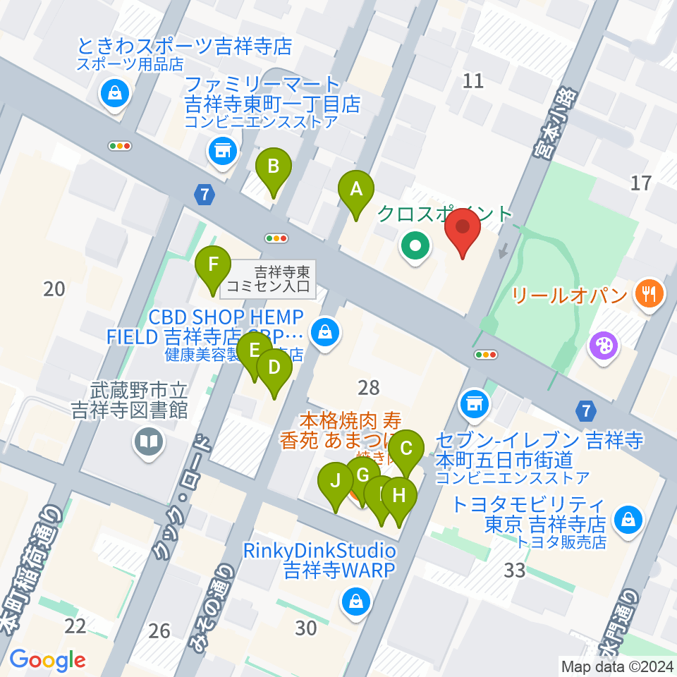 スタジオ・アルファ・ベガ周辺のファミレス・ファーストフード一覧地図