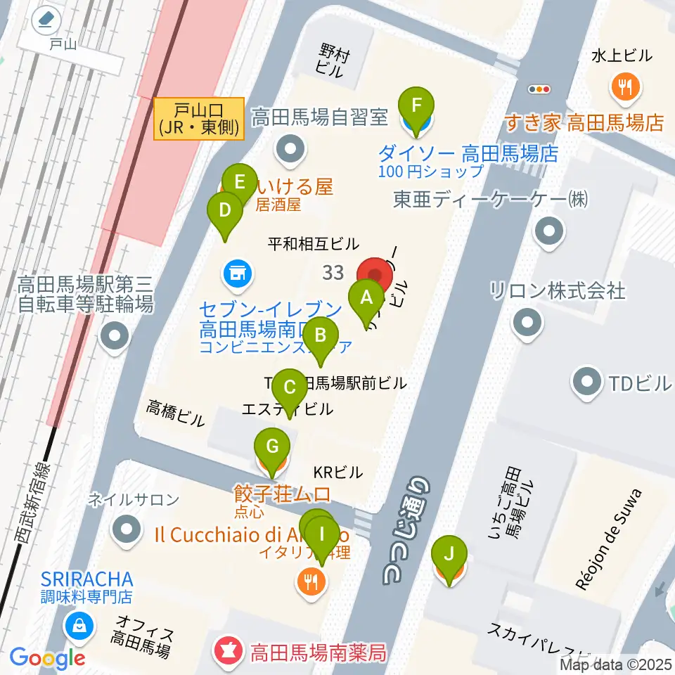BASS ON TOP 高田馬場店周辺のファミレス・ファーストフード一覧地図