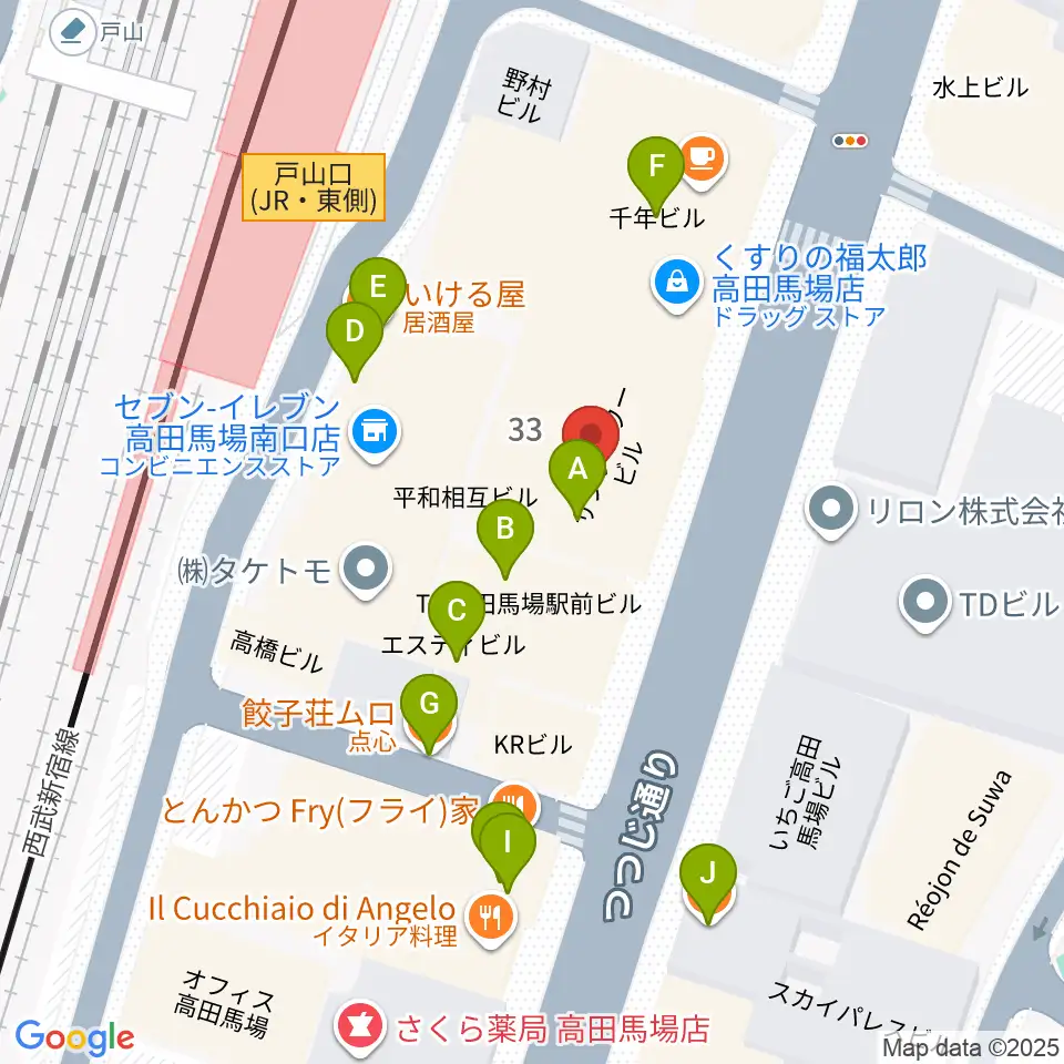 BASS ON TOP 高田馬場店周辺のファミレス・ファーストフード一覧地図