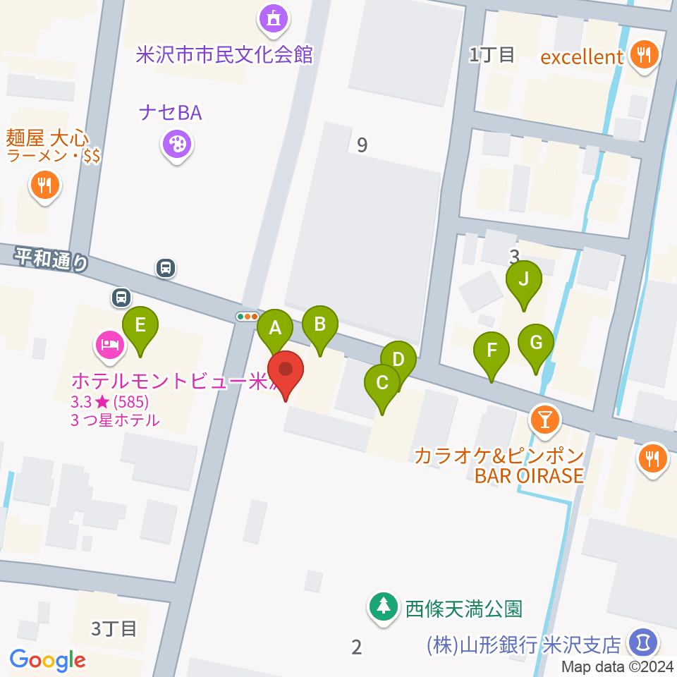 米沢LIVE ARB周辺のファミレス・ファーストフード一覧地図