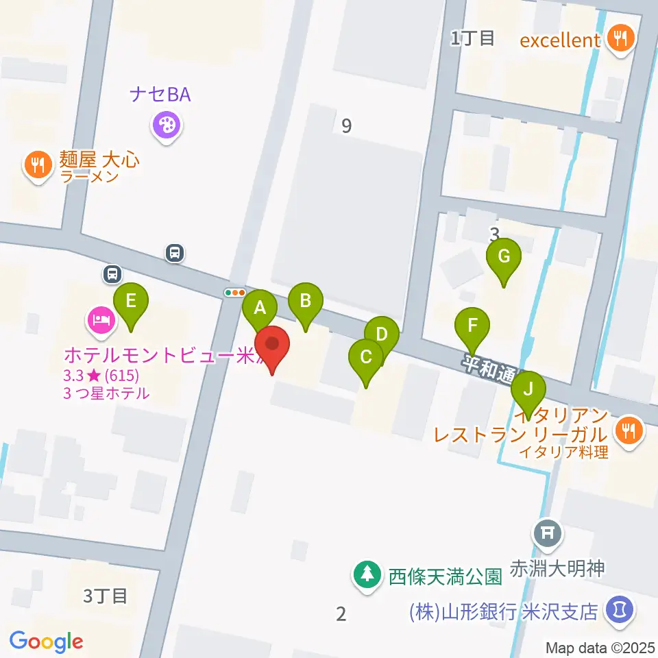 米沢LIVE ARB周辺のファミレス・ファーストフード一覧地図