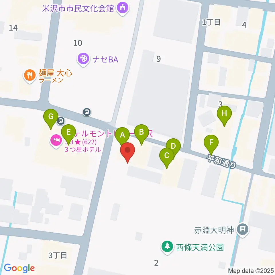 米沢LIVE ARB周辺のファミレス・ファーストフード一覧地図