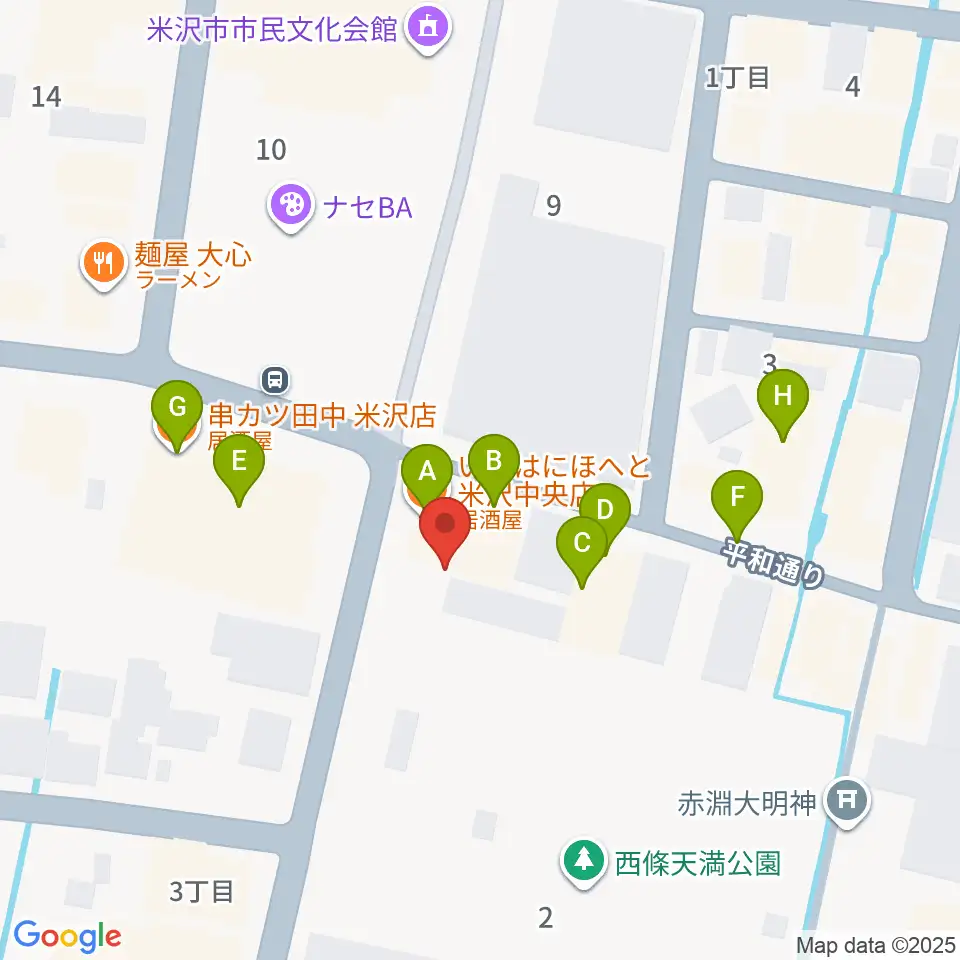 米沢LIVE ARB周辺のファミレス・ファーストフード一覧地図