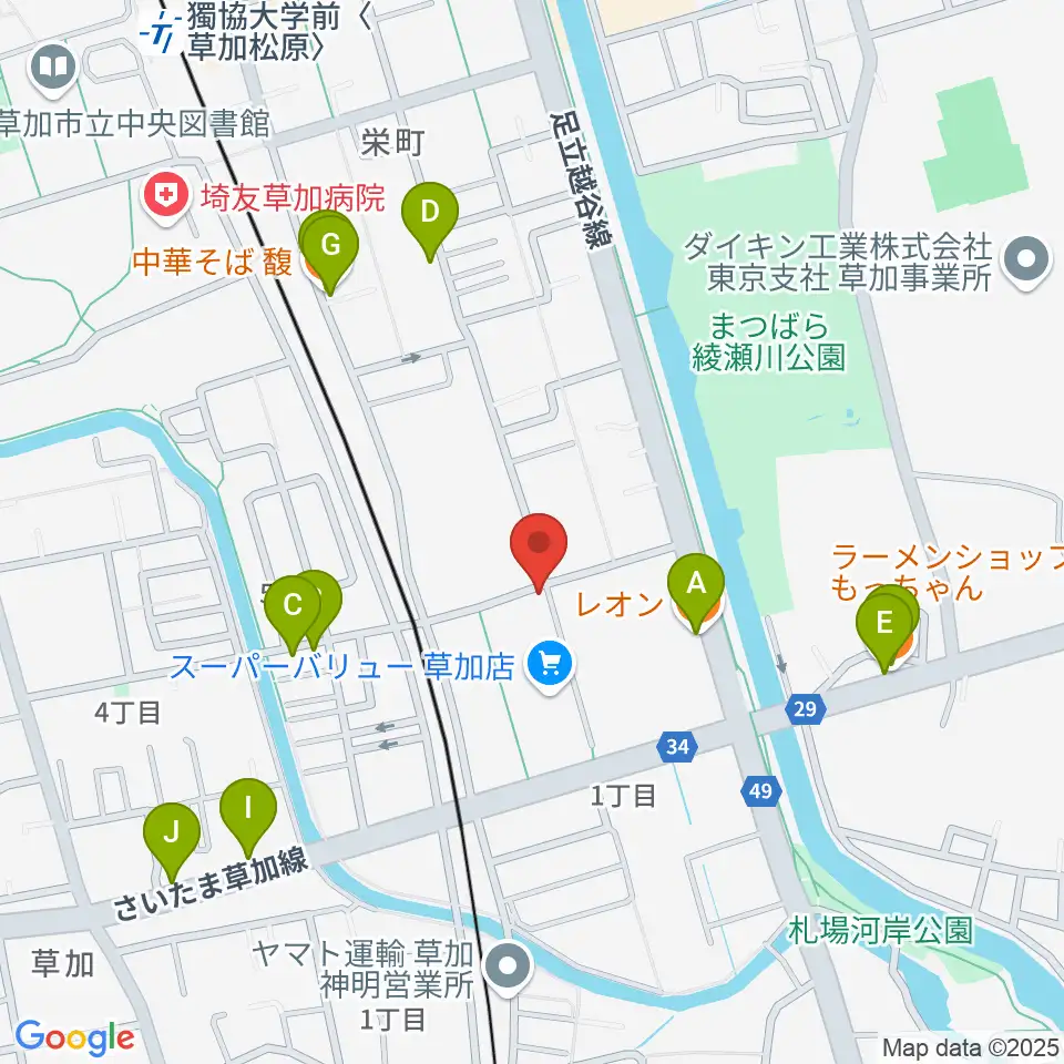 R-SPギター教室周辺のファミレス・ファーストフード一覧地図