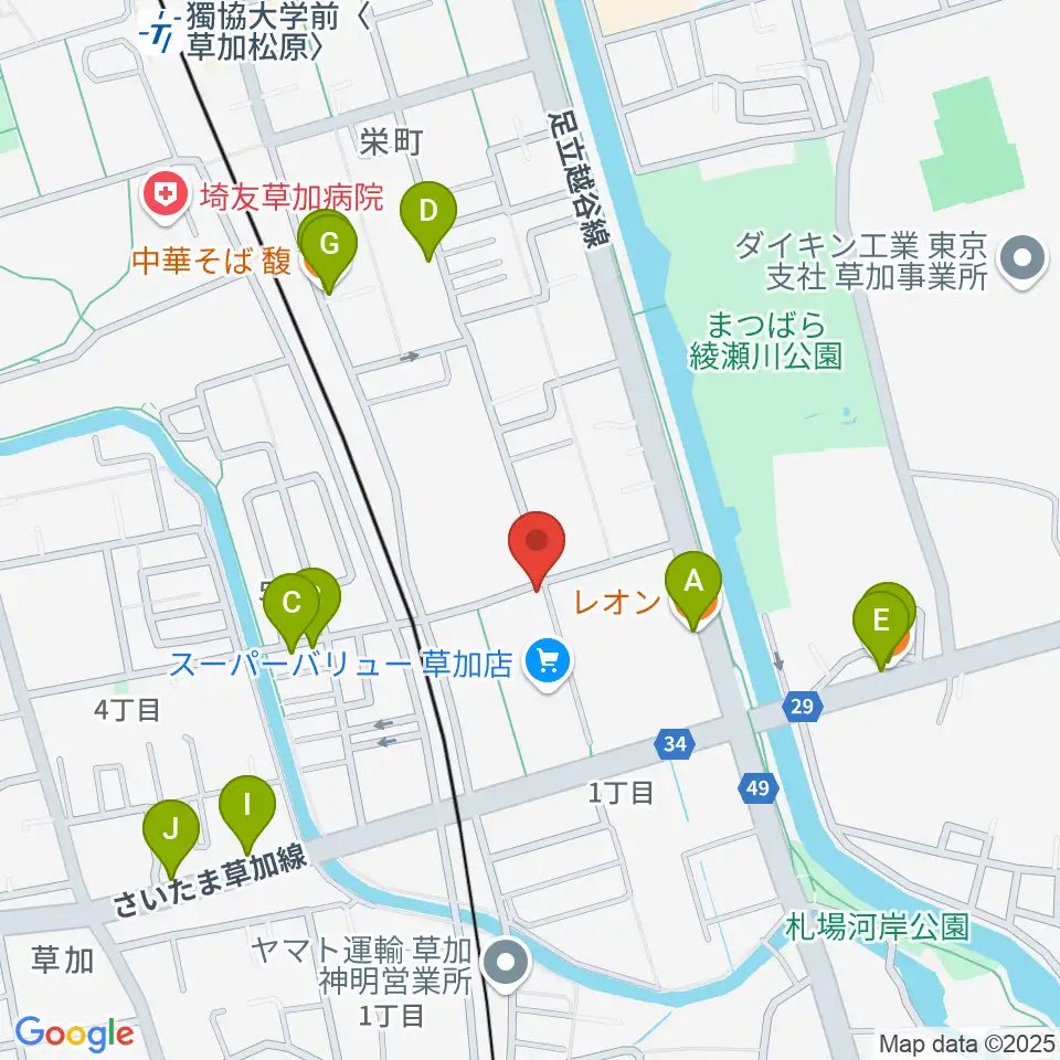 R-SPギター教室周辺のファミレス・ファーストフード一覧地図
