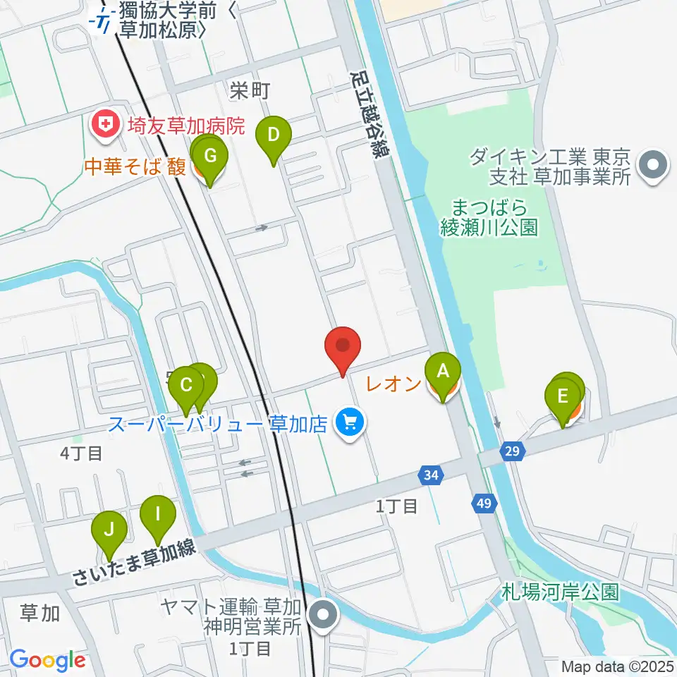 R-SPギター教室周辺のファミレス・ファーストフード一覧地図