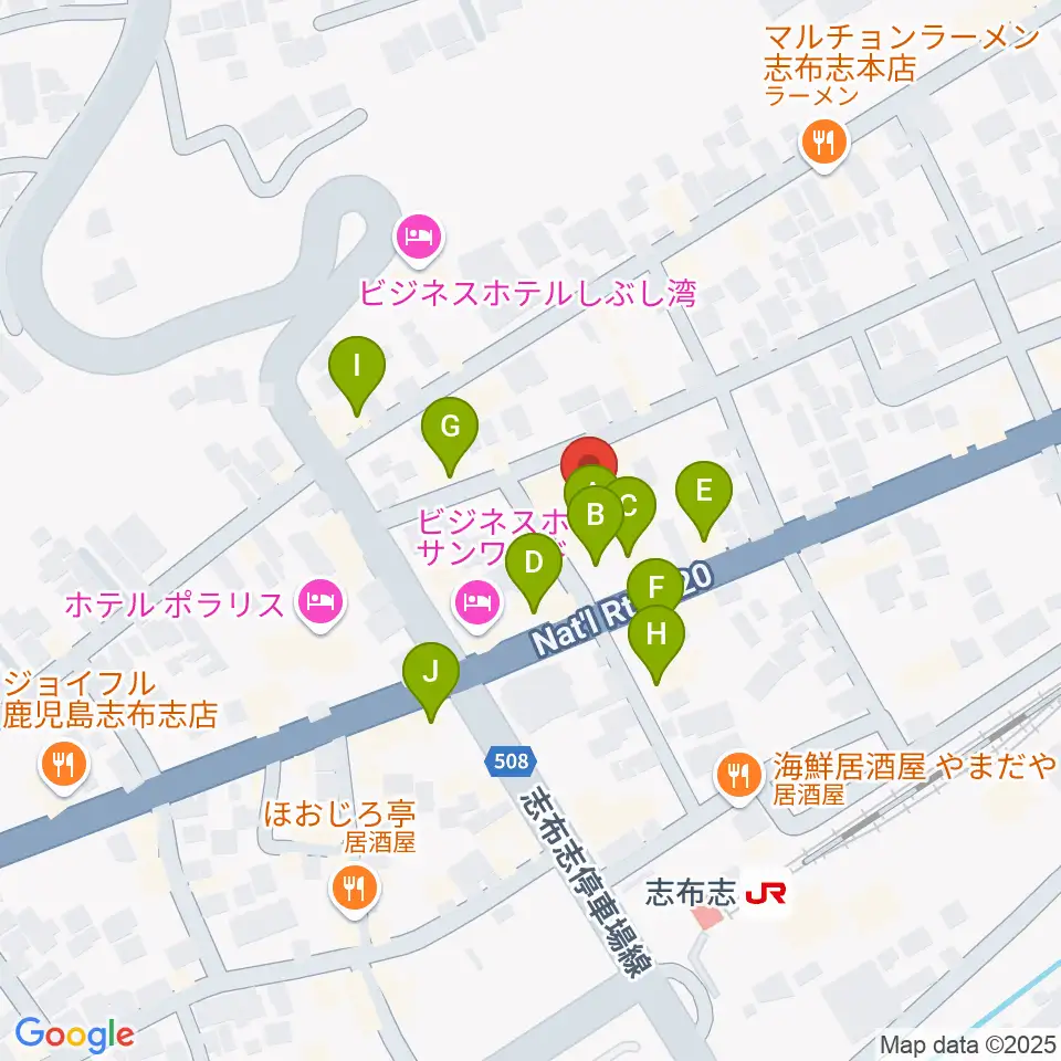 島津楽器 音楽教室周辺のファミレス・ファーストフード一覧地図