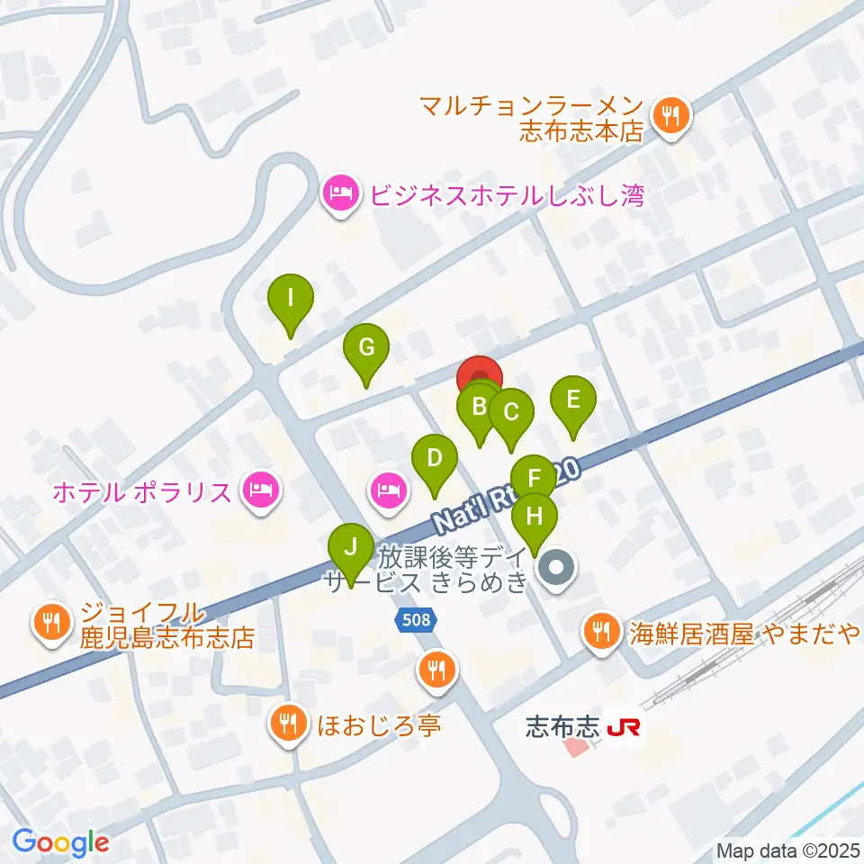 島津楽器 音楽教室周辺のファミレス・ファーストフード一覧地図