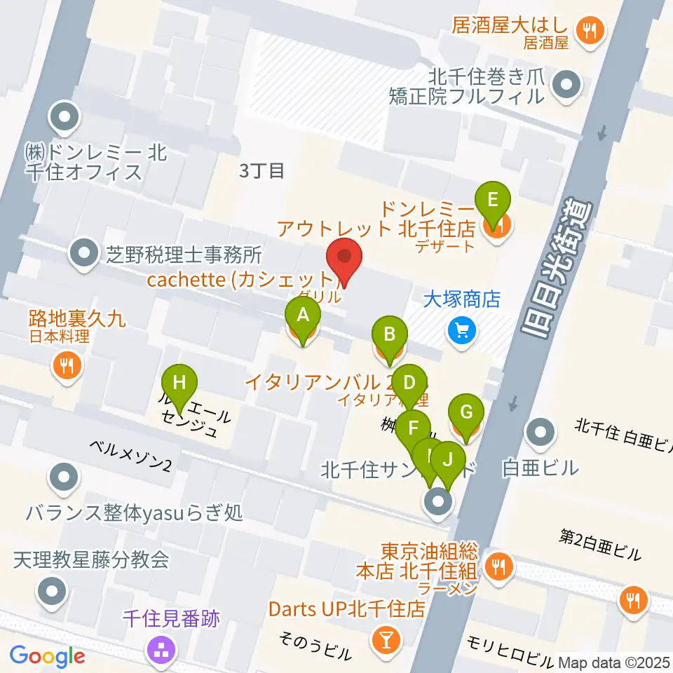 キャナリーギタースクール周辺のファミレス・ファーストフード一覧地図