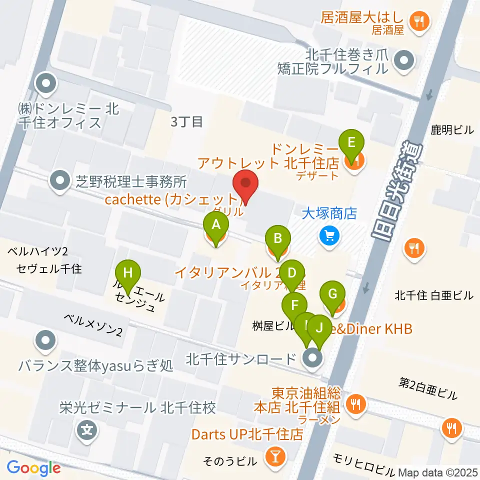 キャナリーギタースクール周辺のファミレス・ファーストフード一覧地図