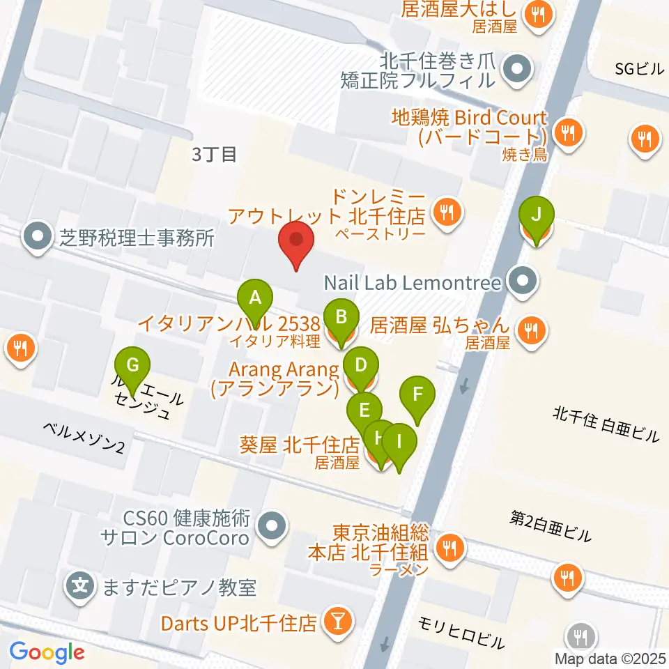 キャナリーギタースクール周辺のファミレス・ファーストフード一覧地図