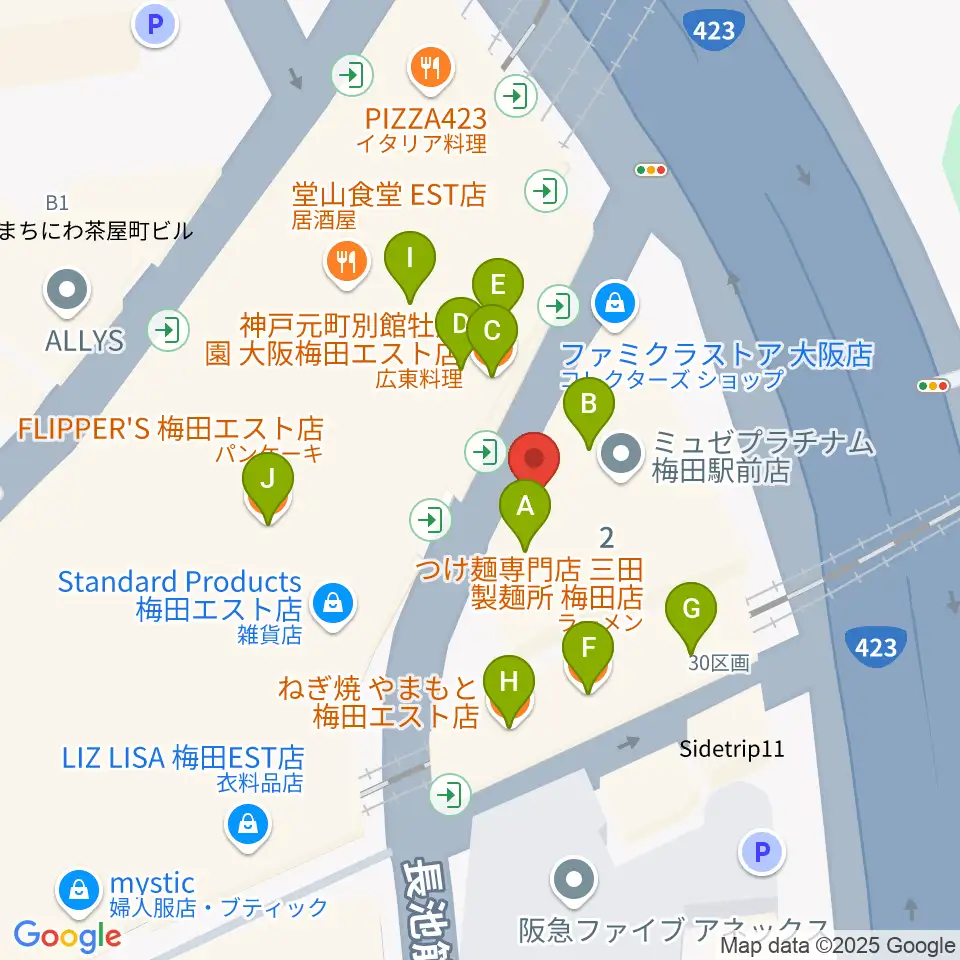 ドルチェ・ミュージック・アカデミーOSAKA周辺のファミレス・ファーストフード一覧地図